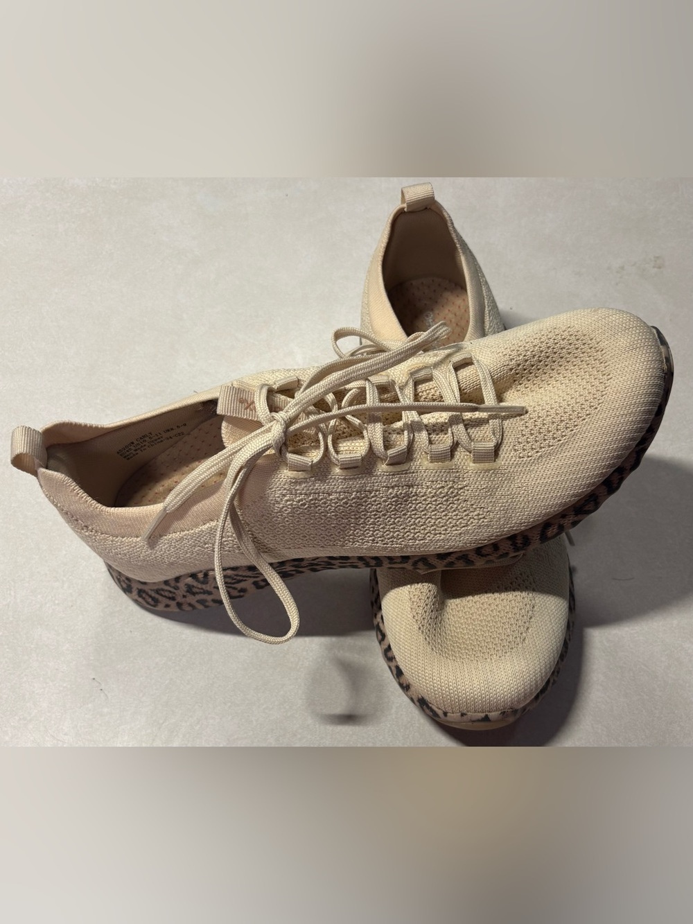 Aetrex Cream Knit Lace-Up Sneakers with Leopard-Print Platform